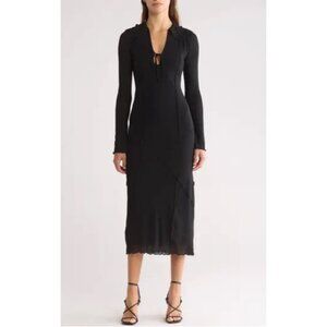 NWT Topshop Women Black Long Sleeve Mesh Bodycon Maxi Dress Size 8-10